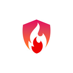 Fire and shield logo design combination, red color