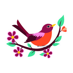 bird on a branch with flowers