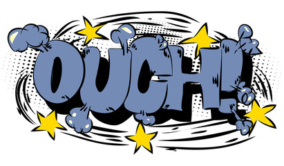Ouch - Comics word. Vector retro abstract comic book speech bubble, wording sound effect, cartoon style text typography design for background.