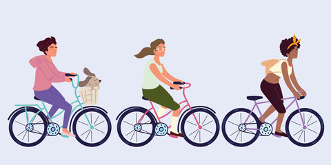 Naklejka premium set woman riding bike