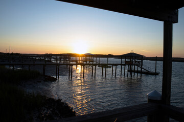 Sunset over docks on Southern salt marsh 3