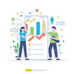 Startup employees teamwork. men and women scenes at office working and make some planning. Business concept illustration of brainstorming, meeting, negotiation, talking to each other