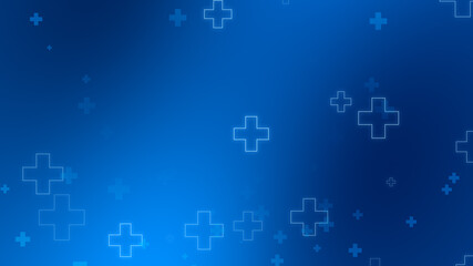 Abstract medical blue cross neon light shapes pattern background.