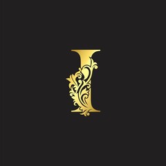 Golden Luxury Letter I Logo Icon. Vector design ornate with elegant decorative style.