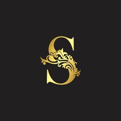 Golden Luxury Letter S Logo Icon. Vector design ornate with elegant decorative style.