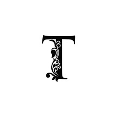 Letter T Logo Icon Template. Black and white vector design swirl ornate elegant decorative style.