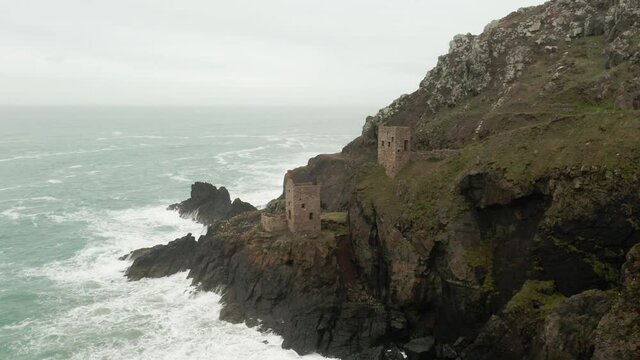 Aerial orbit around the remains of the National Trusts' interest in Cornish Tin Mines.