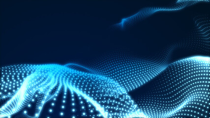 Dot blue wave light screen gradient texture background. Abstract  technology big data digital background. 3d rendering.