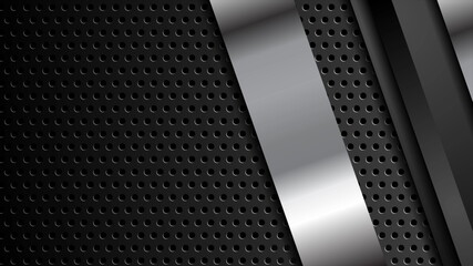 Black silver metal stripes on dark perforated background