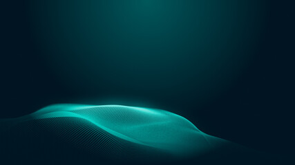 Dot green wave light screen gradient texture background. Abstract  technology big data digital background. 3d rendering.