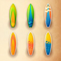 Surfing board collection set for summer banner design elements