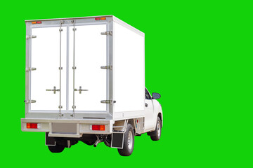 Cargo delivery truck with clipping path on green background, Cargo van delivery truck vehicle template mockup
