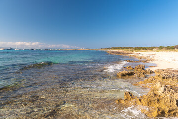 Beaches of the Island of Formentera in the Balearic Islands in Spain.
