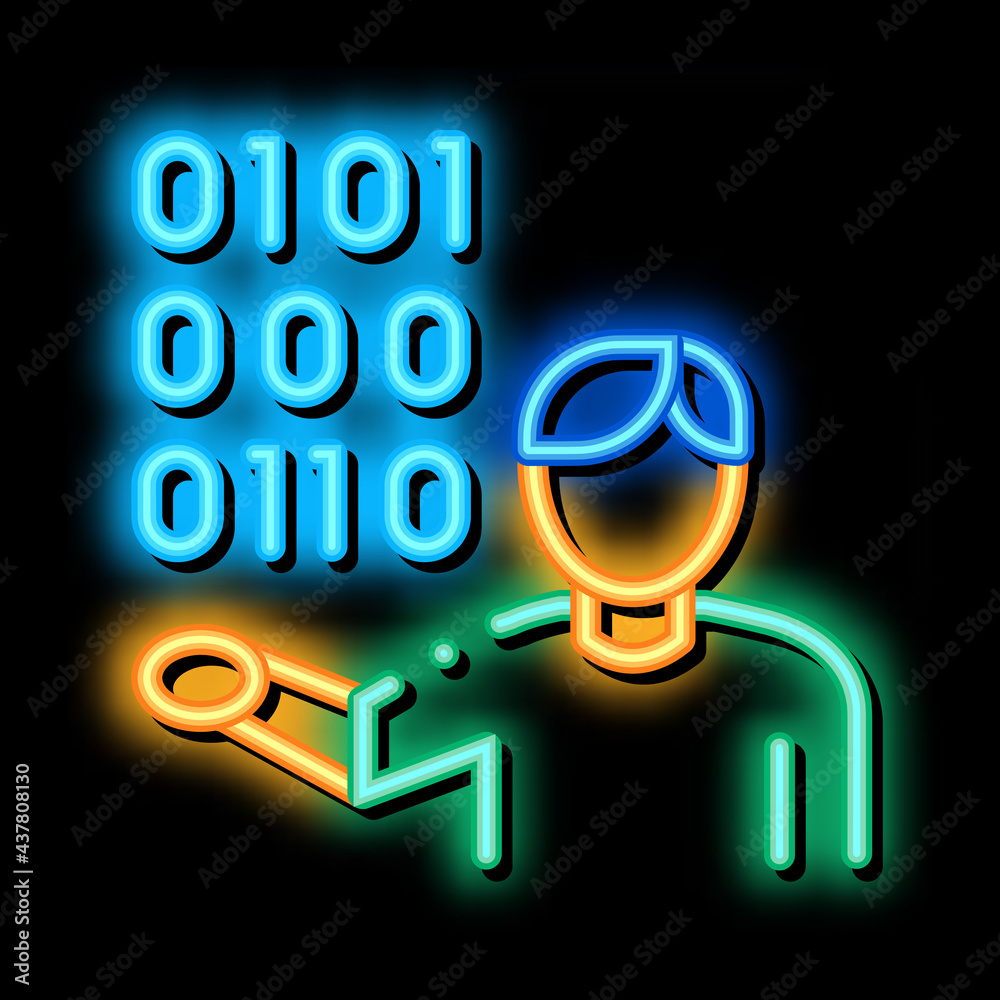 Poster human binary code neon light sign vector. glowing bright icon human binary code sign. transparent sy