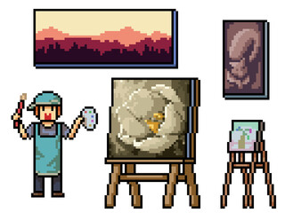 pixel art traditional painting artist