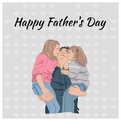 Father's Day. Cartoon family illustration for postcard, book, flyer design, vector.