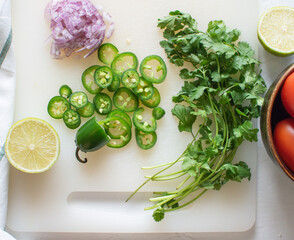 Tomato Salsa with red onions, cilantro, jalapeño and lime