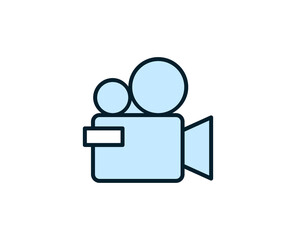 Video camera flat icon. Thin line signs for design logo, visit card, etc. Single high-quality outline symbol for web design or mobile app. Sign outline pictogram.