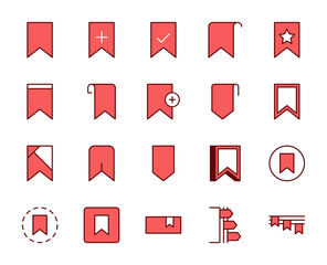 Bookmark set line icons in flat design with elements for web site design and mobile apps.  Collection modern infographic logo and symbol. Web vector line pictogram