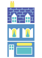 One blue European-style house with a show window