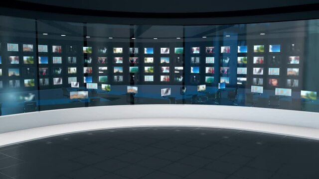 background video for news broadcast. TV broadcast studio control room is suitable for use as a background for the broadcaster or news presenter.