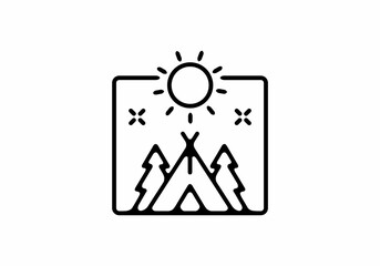 Black line art square of camping