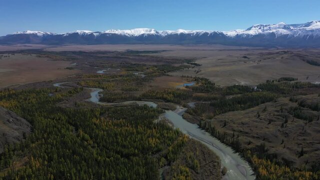 Scenic mountains aerial view landscape video. Altai mountains
