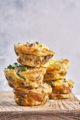 Vegetarian egg muffins with mushroom, spinach and cheese for Breakfast