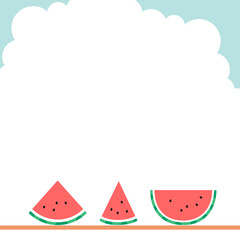 青空に並ぶスイカのイラスト