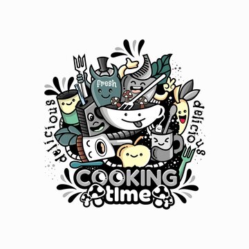 Doodle cooking vector design for tshirt design and poster