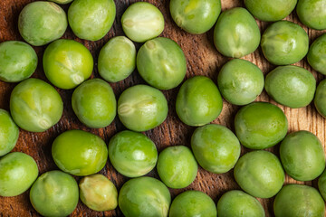Top view Fresh raw green peas (Pisum sativum)
