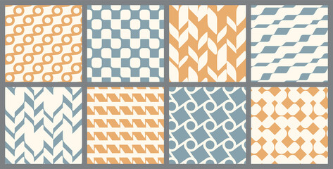 Set of Geometric Seamless Patterns with Connected Elements. Vector Illustration.