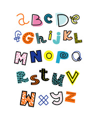 Original Typography,  Colorful fun bright rainbow gender neutral  alphabet vector print font illustration 