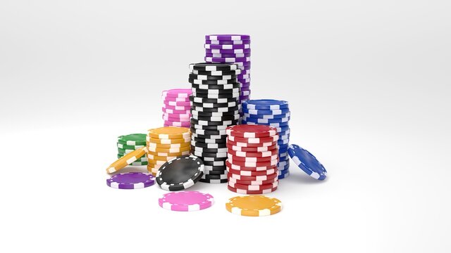 Poker chips set stack with white background.