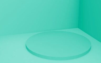 Abstract 3d green color cylinder podium minimal studio background.