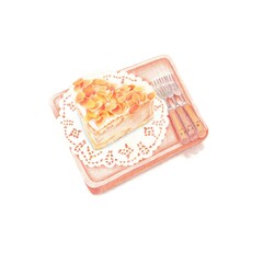 Almond cake drawing with color pencil. Hand drawing.