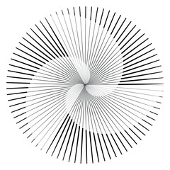 Radial speed lines in spiral form for comic books . Fireworks explosion background . Vector illustration . Starburst . Round logo . Circular design element . Abstract geometric star rays . Sunburst .