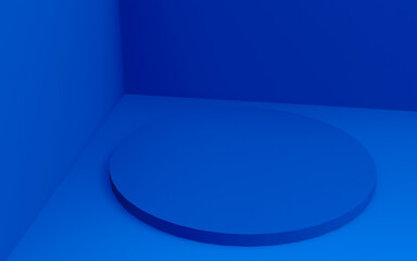 Abstract 3d blue color cylinder podium minimal studio background.