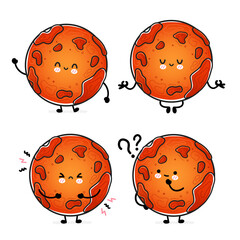Cute funny happy Mars planet set collection. Vector hand drawn cartoon kawaii character illustration icon. Isolated on white background. Space, Mars planet cosmos character concept