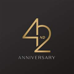 42nd anniversary celebration logotype with elegant number shiny gold - obrazy, fototapety, plakaty