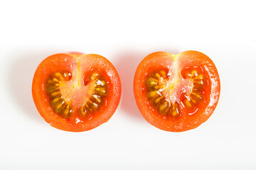 Tomato cherry isolated on white background. Top view. Macro photography