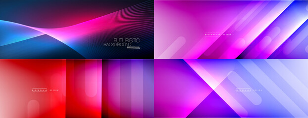 Set of shiny glowing neon lights and lines in the dark. Modern techno abstract background © antishock