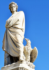 Beautiful statue of Italian poet, writer and philosopher Dante Alighieri, Piazza Santa Croce,...