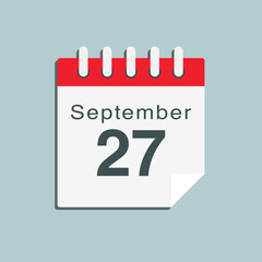 Icon day date 27 September, template calendar page