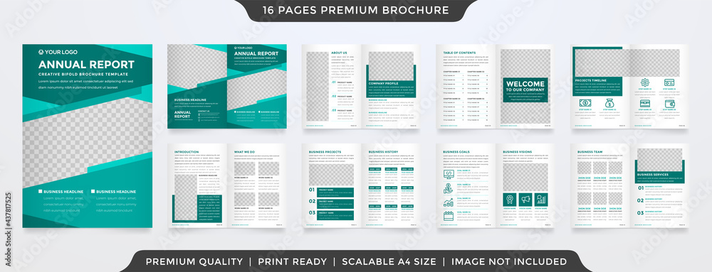 Wall mural set of bifold brochure template design with minimalist and clean style use for presentation and annu