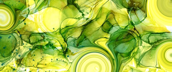 Abstract green and yellow alcohol ink background, modern liquid texture art, nature fresh colors, watercolor decoration, popular paint wallpaper, for printed materials	