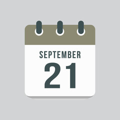 Icon day date 21 September, template calendar page