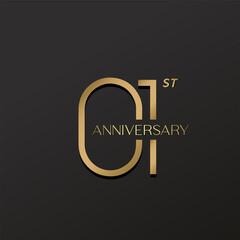 1st anniversary celebration logotype with elegant number shiny gold design