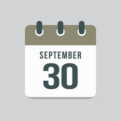 Icon day date 30 September, template calendar page