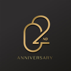 2nd anniversary celebration logotype with elegant number shiny gold design